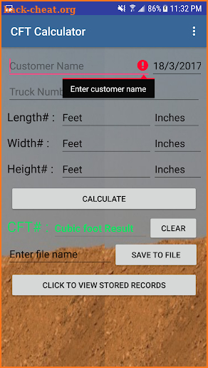 CFT calculator - cubic feet screenshot