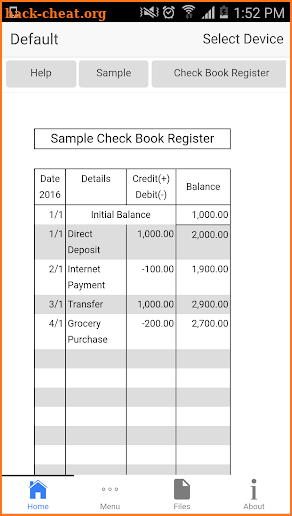 Check Book Register screenshot
