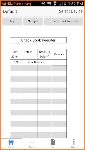 Check Book Register screenshot