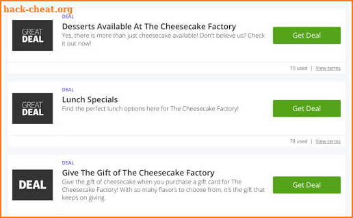 Cheesecake Factory Restaurants Coupons Deals screenshot