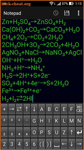 Chemical equation keyboard A screenshot