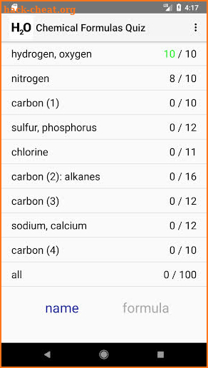 Chemical Formulas Quiz screenshot