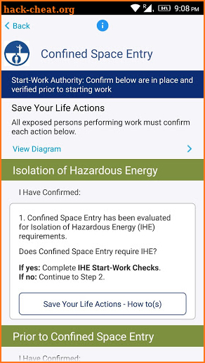 Chevron Start Work Checks screenshot