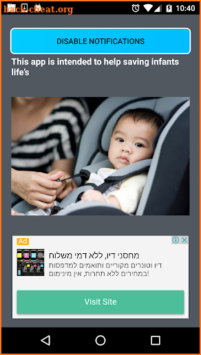 Child back-seat alert screenshot