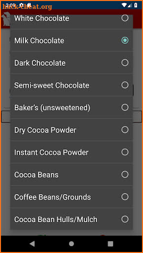 Chocolate Toxicity Calculator screenshot
