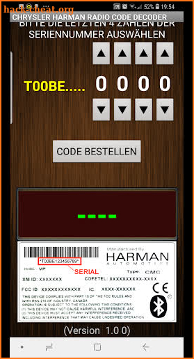 Chrysler Harman T00BE Serial Radio Code Decoder screenshot