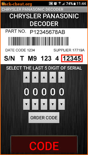 CHRYSLERPanasonic TM9-Serial Radio Code Decoder screenshot