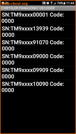 CHRYSLERPanasonic TM9-Serial Radio Code Decoder screenshot