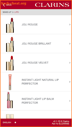 Clarins Product Library screenshot
