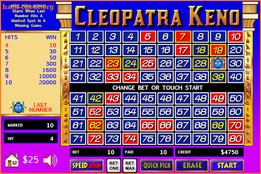 Cleopatra Keno - Big Bets screenshot