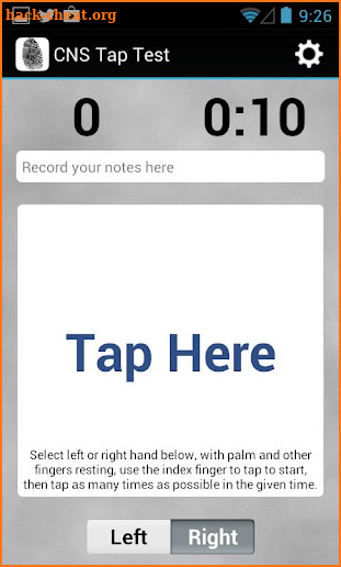 CNS Tap Test screenshot