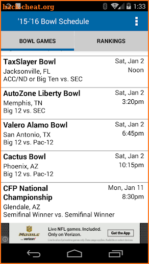 College Football Bowl Schedule screenshot