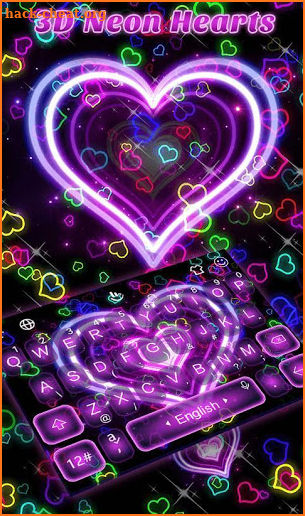 Colorful 3D Neon Heart Keyboard Theme screenshot