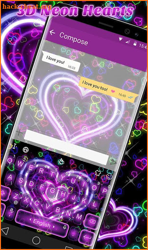 Colorful 3D Neon Heart Keyboard Theme screenshot