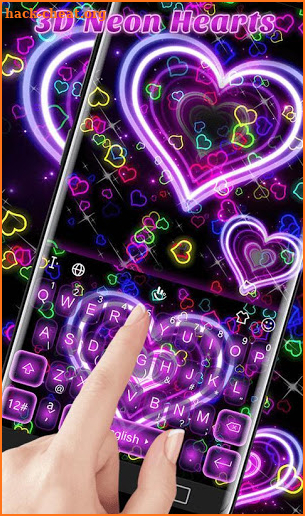 Colorful 3D Neon Heart Keyboard Theme screenshot