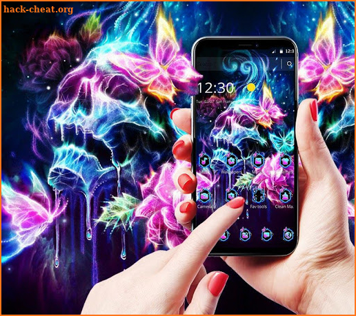 Colorful Neon Butterfly Skull Theme screenshot