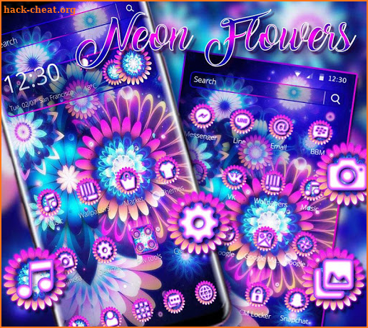 Colorful Neon Flowers Theme screenshot