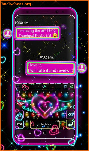 Colorful Neon Sparkling Heart Keyboard Theme screenshot