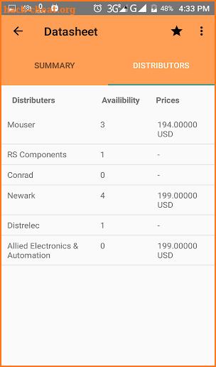 Component Finder Free: Electronic Parts, Datasheet screenshot
