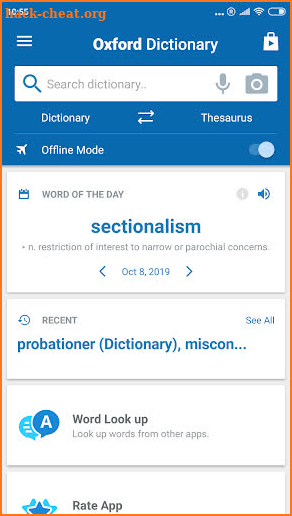 Concise Oxford English Dictionary & Thesaurus screenshot