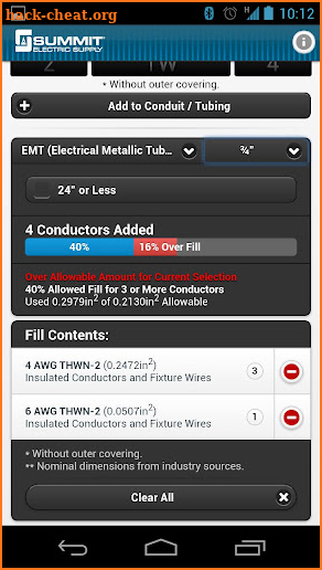 Conduit Fill Tracker screenshot