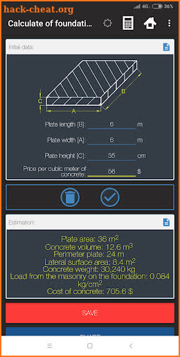 Construction Calculator - Materials Evaluation screenshot