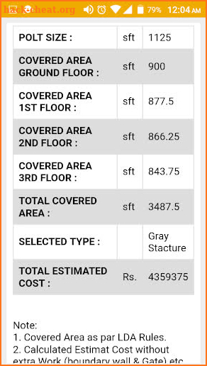 Construction Cost Calculator screenshot