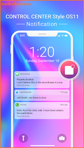 Control Center style IOS 11- Phone X screenshot