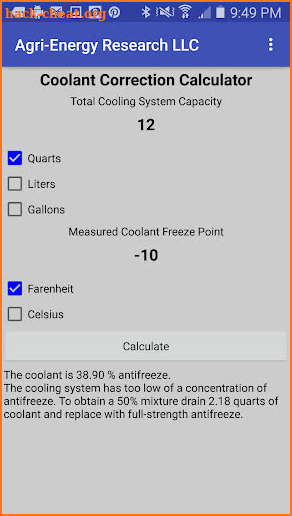 Coolant Correction Calculator screenshot