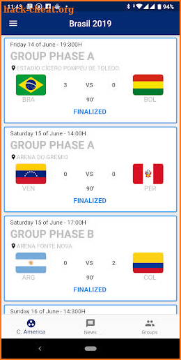 Copa America 2019 App Live Results screenshot