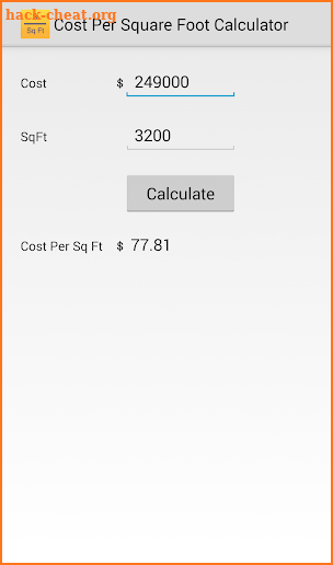 Cost Per Square Foot screenshot