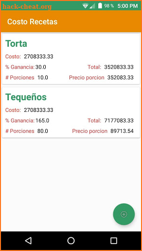 Costo Recetas screenshot