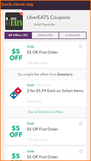 Coupon Code for Uber Eats Food Delivery tips screenshot