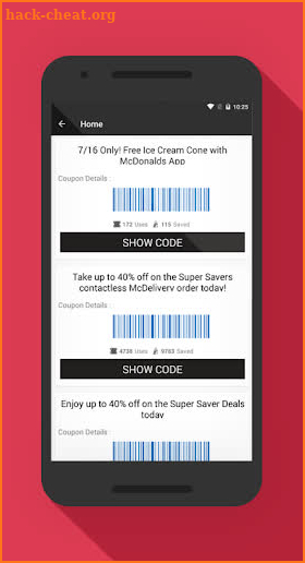 Coupons for Mcdonald's Deals & Discounts Codes screenshot