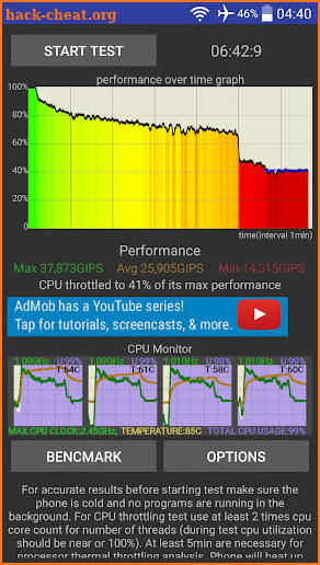 CPU Throttling Test screenshot