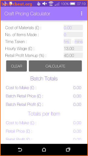 Craft Pricing Calculator screenshot