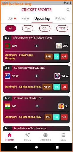 Cricket Sports - live line screenshot