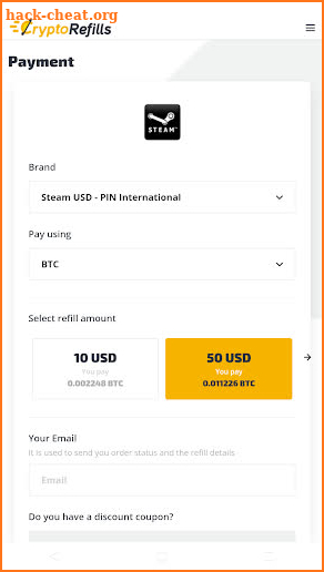 CryptoRefills » Buy Vouchers & Top Up with Bitcoin screenshot