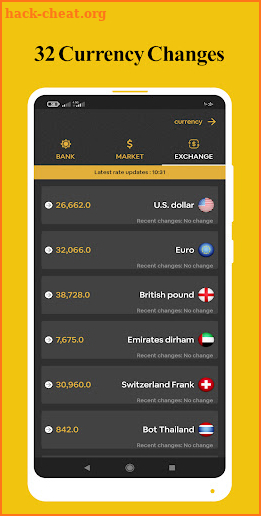 Currency and gold prices screenshot
