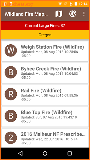 Current Wildfires Information screenshot