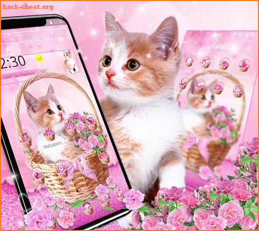 Cute Basket Flower Cat Theme screenshot