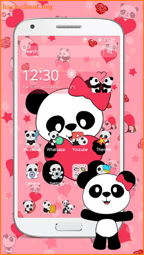 Cute Pink Bow Panda Theme screenshot