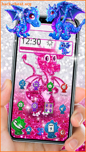Cute Pink Glitter Dragon Theme screenshot