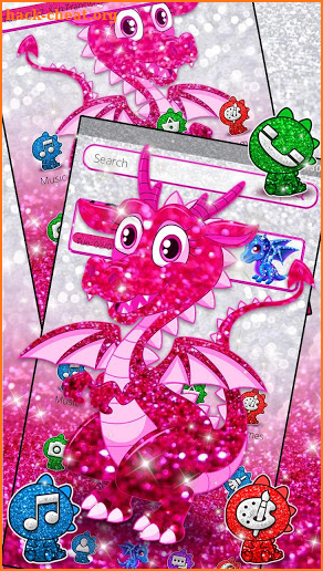 Cute Pink Glitter Dragon Theme screenshot
