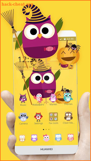 Cute Purple Owl Yellow Wallpaper Theme screenshot