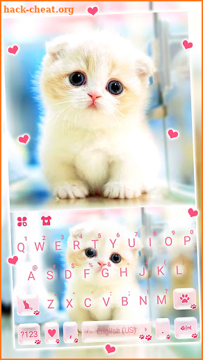 Cute White Kitten Keyboard Background screenshot