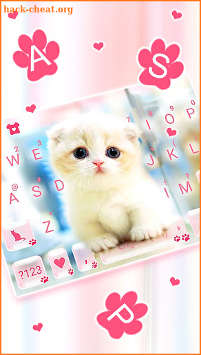 Cute White Kitten Keyboard Background screenshot
