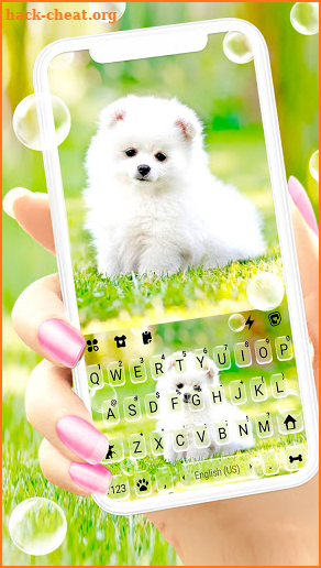 Cute White Puppy Keyboard Background screenshot