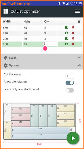 CutList Optimizer screenshot