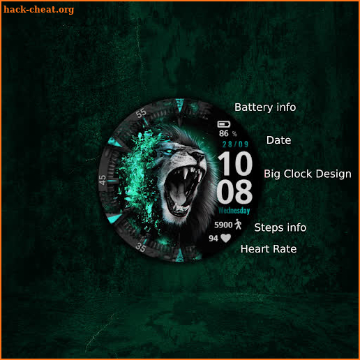 Cyan Lion Watch Face WearOs screenshot